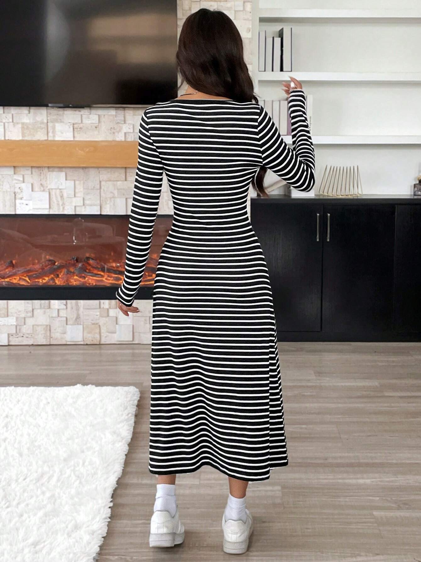 EZwear Women'S Solid Color Rib Knit Sweater Dress - WestLine Apparel