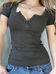 EZwear Women's Half-Open Button Slim Fit T-Shirt - WestLine Apparel