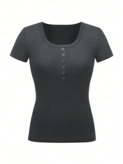 EZwear Women's Half-Open Button Slim Fit T-Shirt - WestLine Apparel