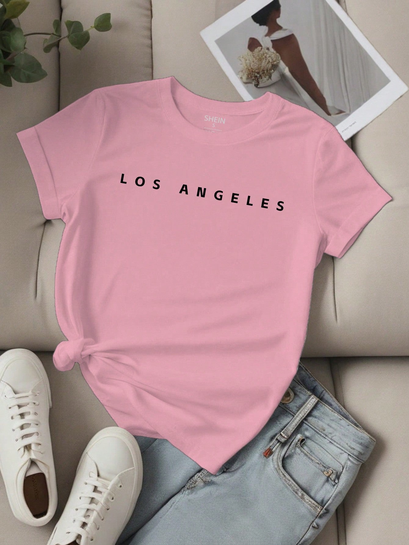 EZwear Women's Letter Printed Short Sleeve Top LOS ANGELES - WestLine Apparel