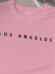 EZwear Women's Letter Printed Short Sleeve Top LOS ANGELES - WestLine Apparel