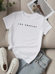 EZwear Women's Letter Printed Short Sleeve Top LOS ANGELES - WestLine Apparel