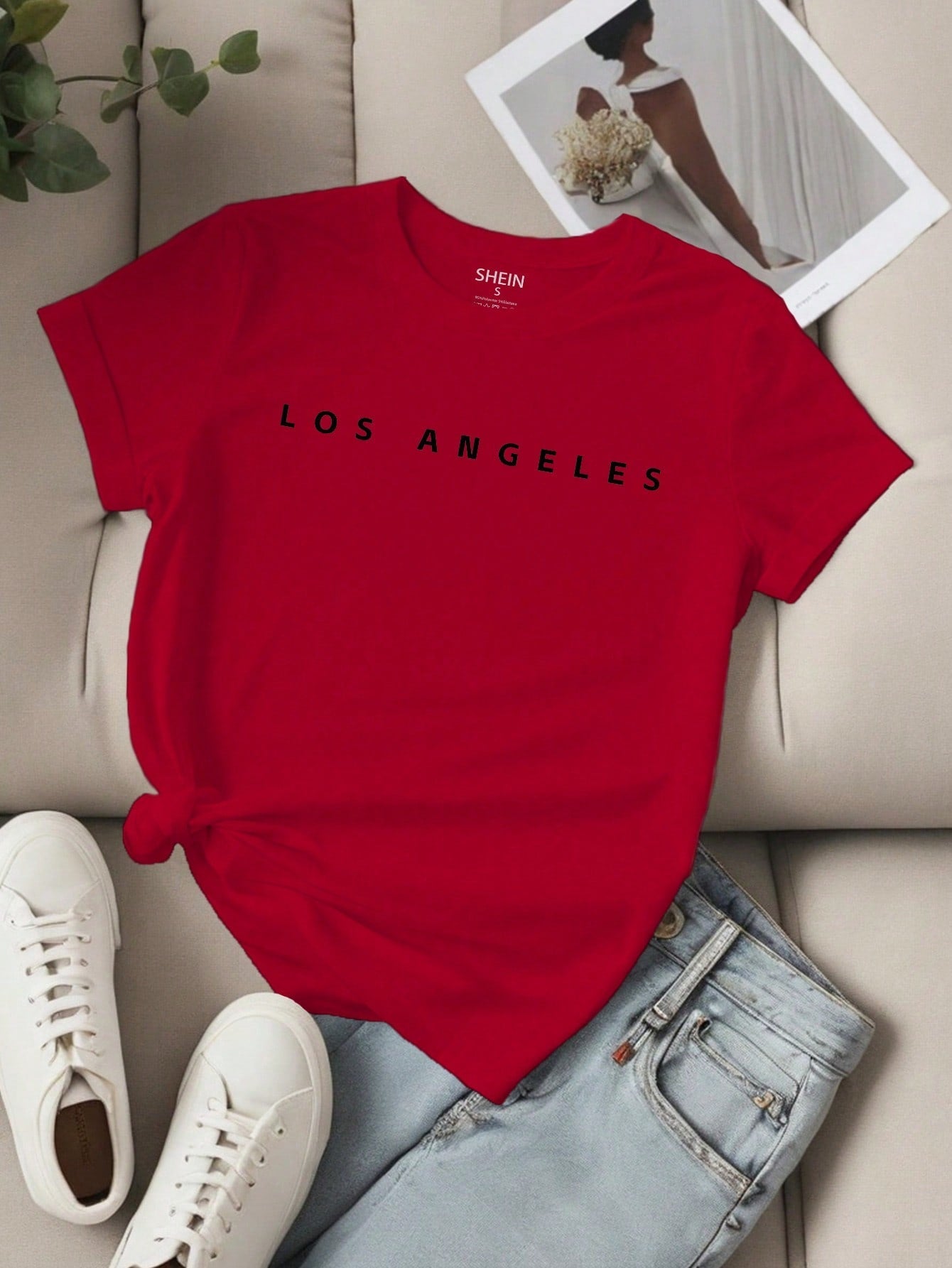 EZwear Women's Letter Printed Short Sleeve Top LOS ANGELES - WestLine Apparel