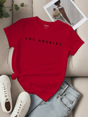 EZwear Women's Letter Printed Short Sleeve Top LOS ANGELES - WestLine Apparel