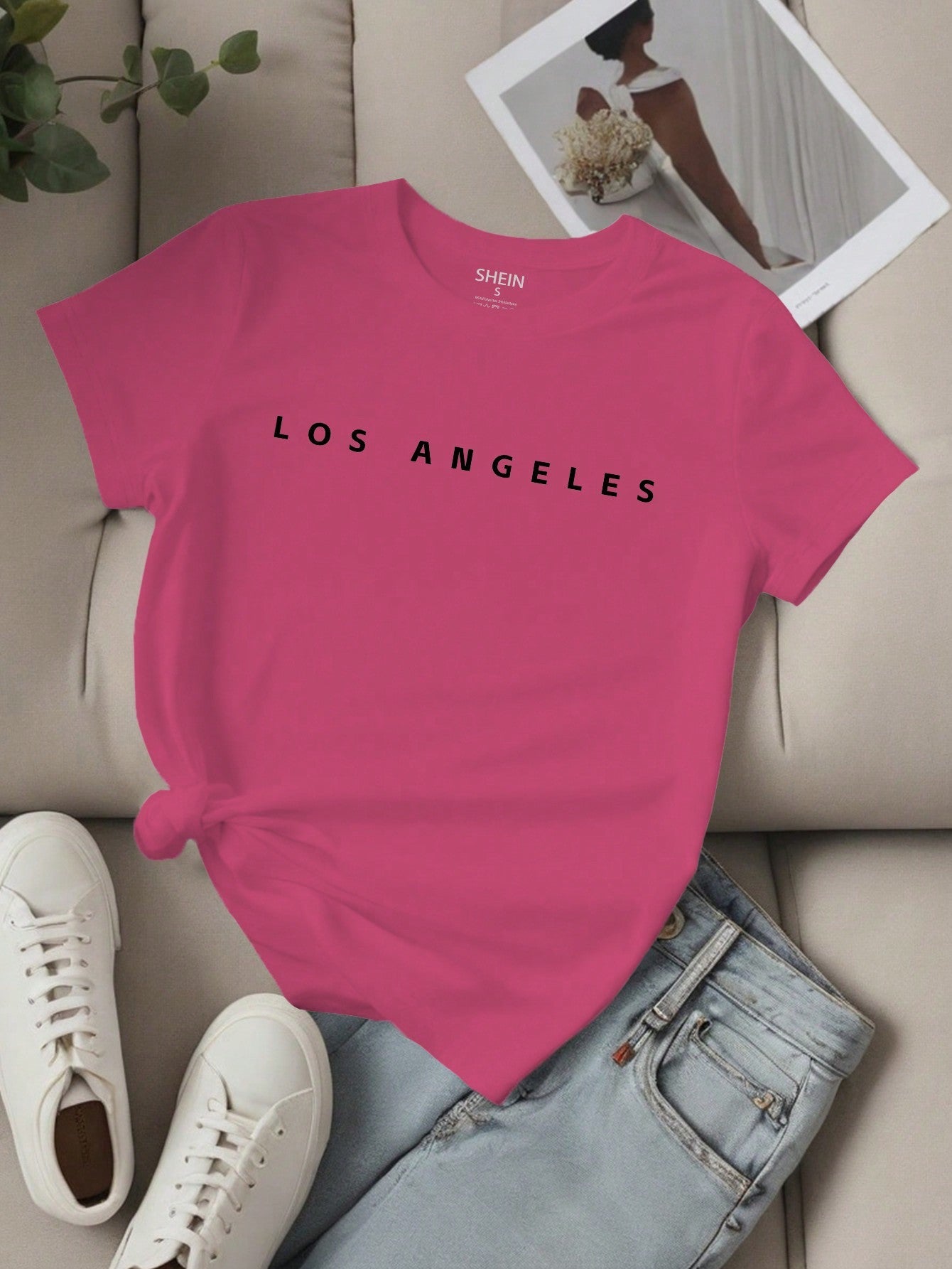 EZwear Women's Letter Printed Short Sleeve Top LOS ANGELES - WestLine Apparel