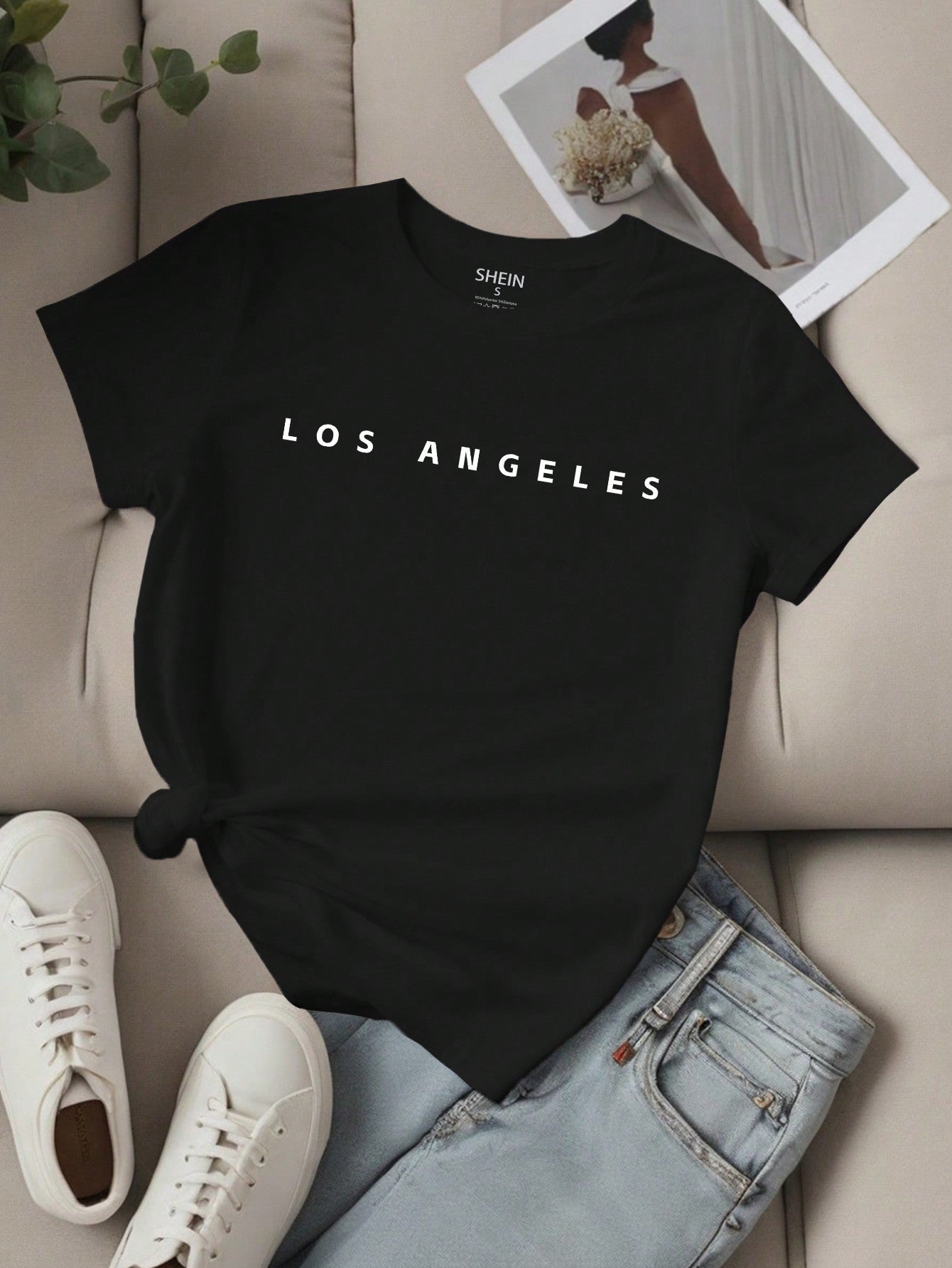 EZwear Women's Letter Printed Short Sleeve Top LOS ANGELES - WestLine Apparel