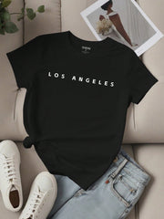 EZwear Women's Letter Printed Short Sleeve Top LOS ANGELES - WestLine Apparel