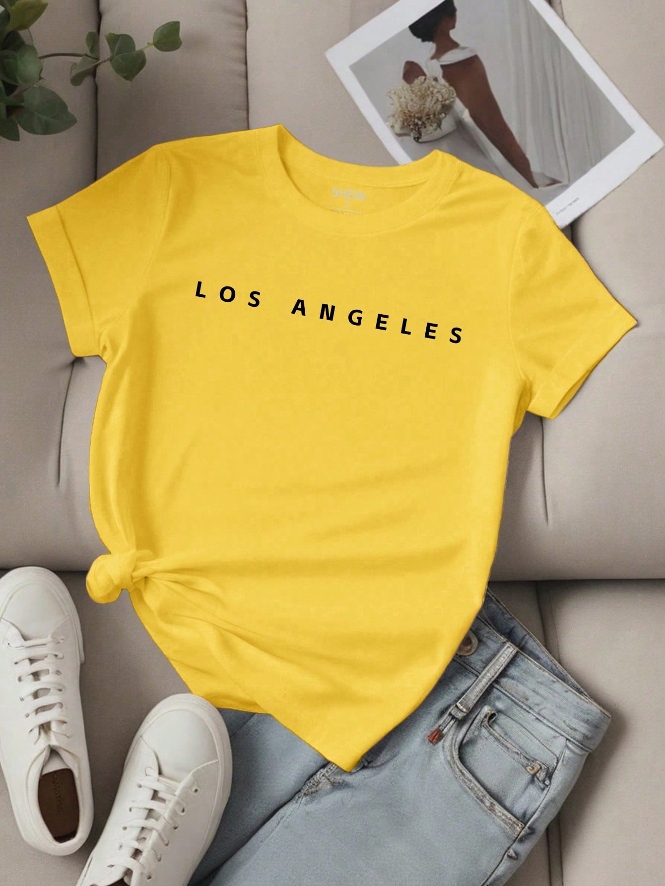 EZwear Women's Letter Printed Short Sleeve Top LOS ANGELES - WestLine Apparel