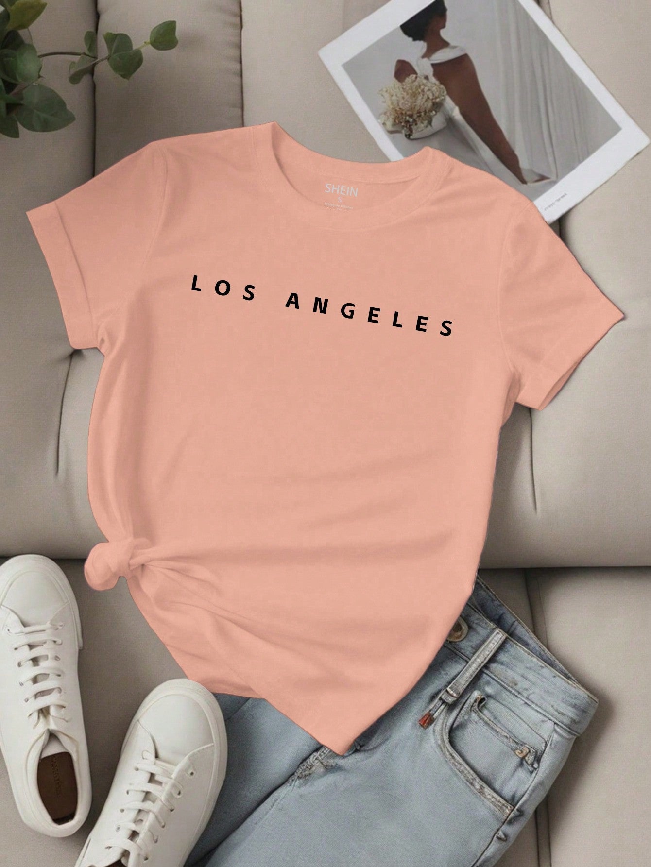 EZwear Women's Letter Printed Short Sleeve Top LOS ANGELES - WestLine Apparel