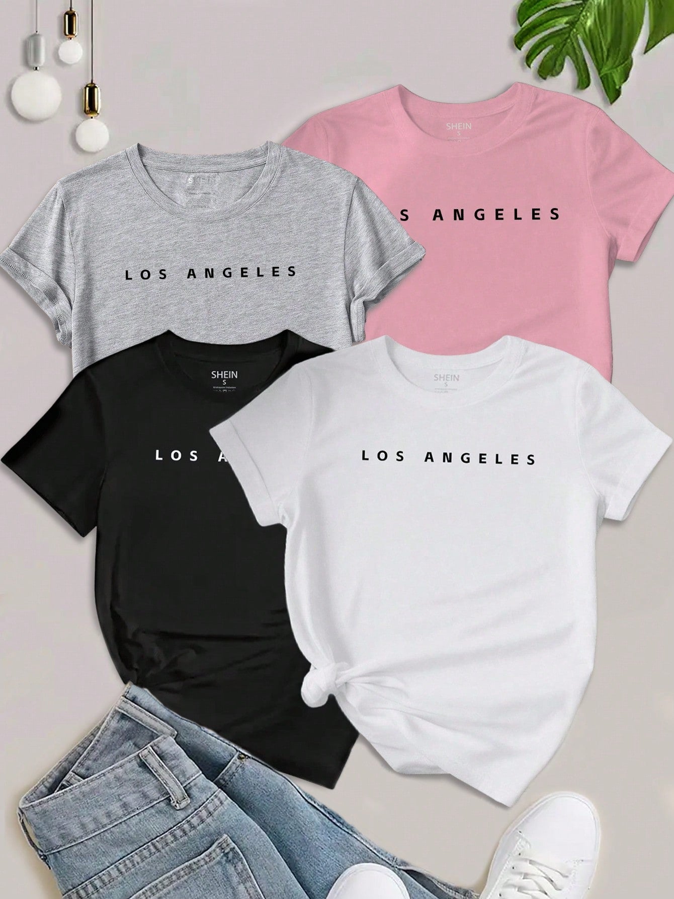 EZwear Women's Letter Printed Short Sleeve Top LOS ANGELES - WestLine Apparel