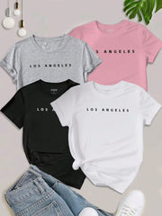 EZwear Women's Letter Printed Short Sleeve Top LOS ANGELES - WestLine Apparel
