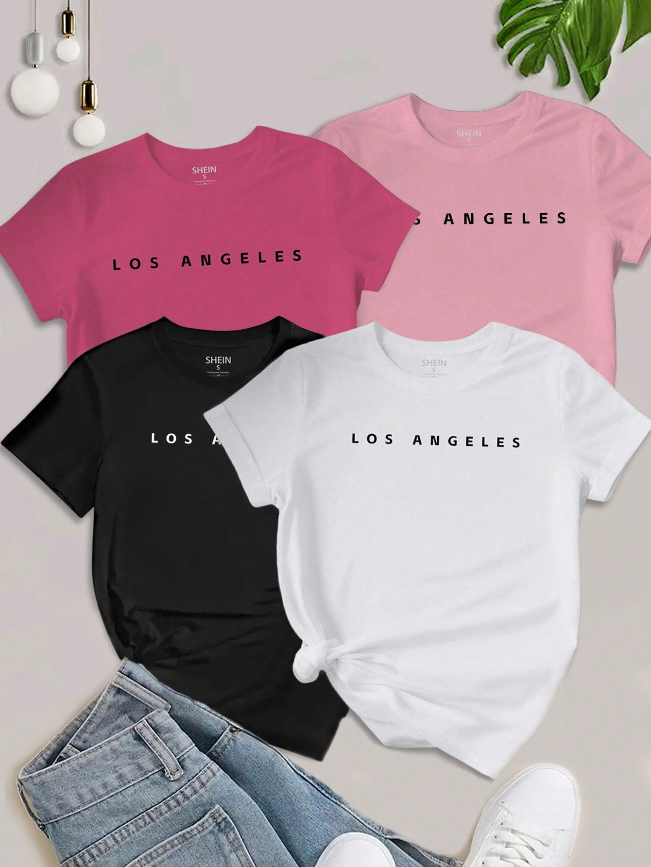 EZwear Women's Letter Printed Short Sleeve Top LOS ANGELES - WestLine Apparel