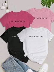 EZwear Women's Letter Printed Short Sleeve Top LOS ANGELES - WestLine Apparel