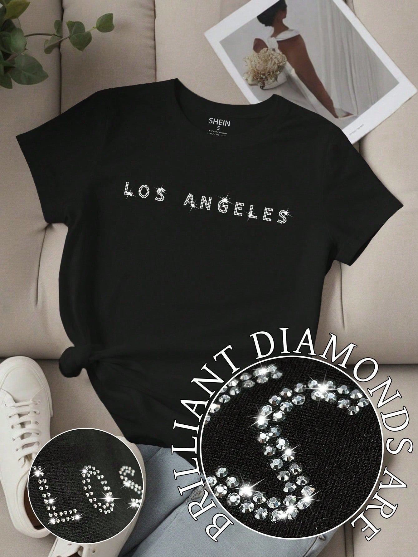 EZwear Women's Letter Printed Short Sleeve Top LOS ANGELES - WestLine Apparel