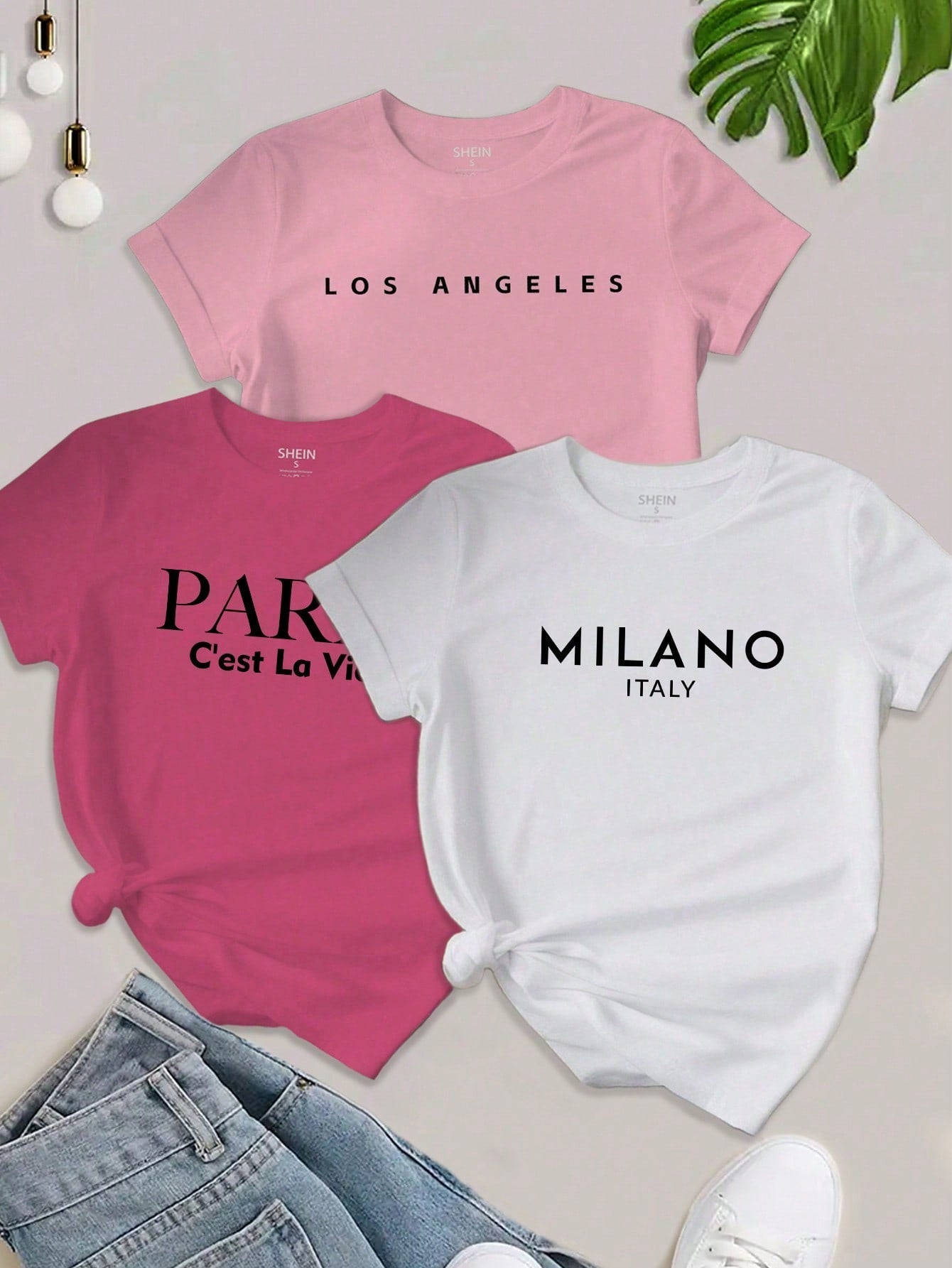 EZwear Women's Letter Printed Short Sleeve Top LOS ANGELES - WestLine Apparel