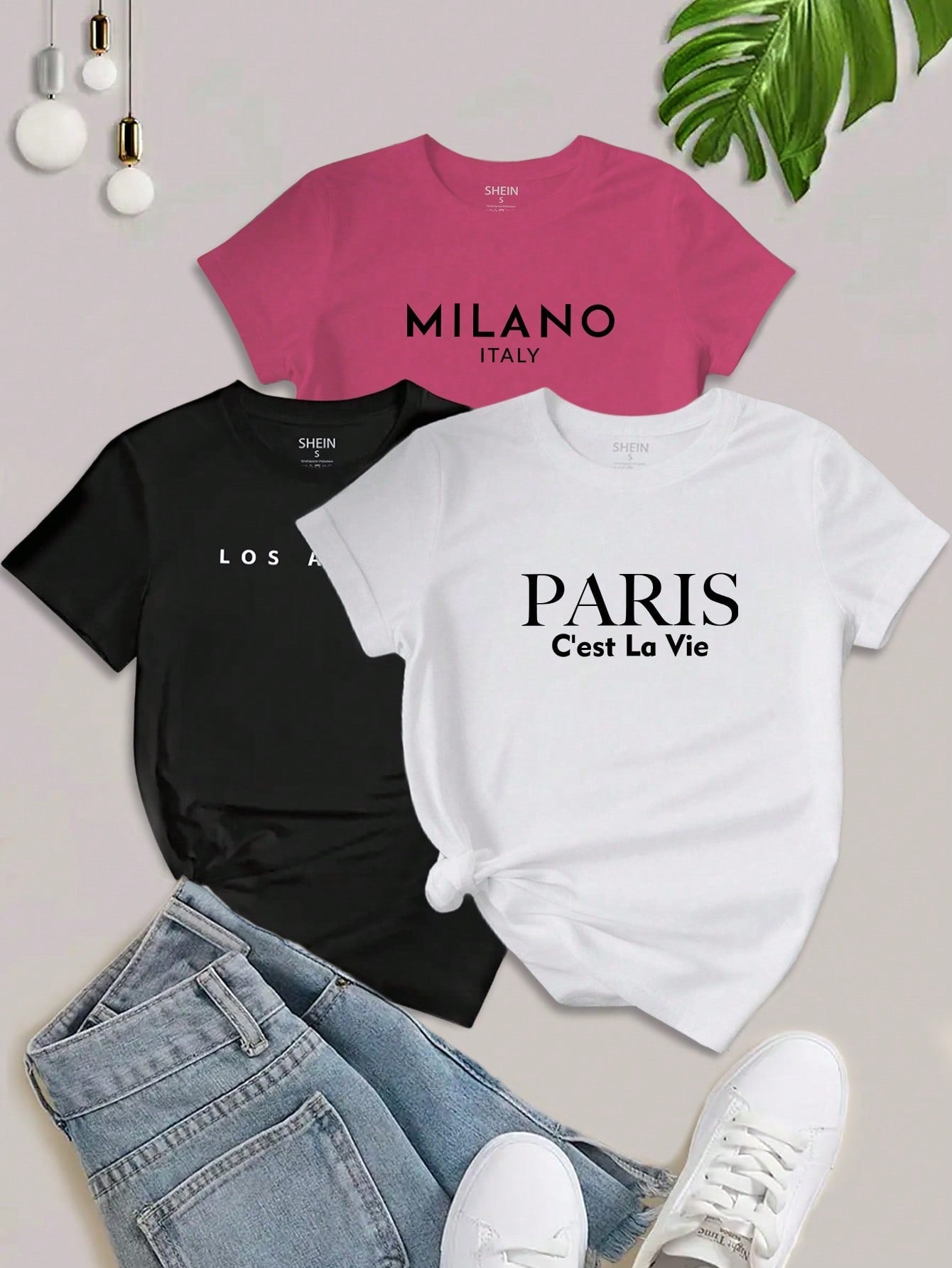 EZwear Women's Letter Printed Short Sleeve Top LOS ANGELES - WestLine Apparel