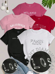 EZwear Women's Letter Printed Short Sleeve Top LOS ANGELES - WestLine Apparel