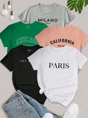 EZwear Women's Letter Printed Short Sleeve Top LOS ANGELES - WestLine Apparel