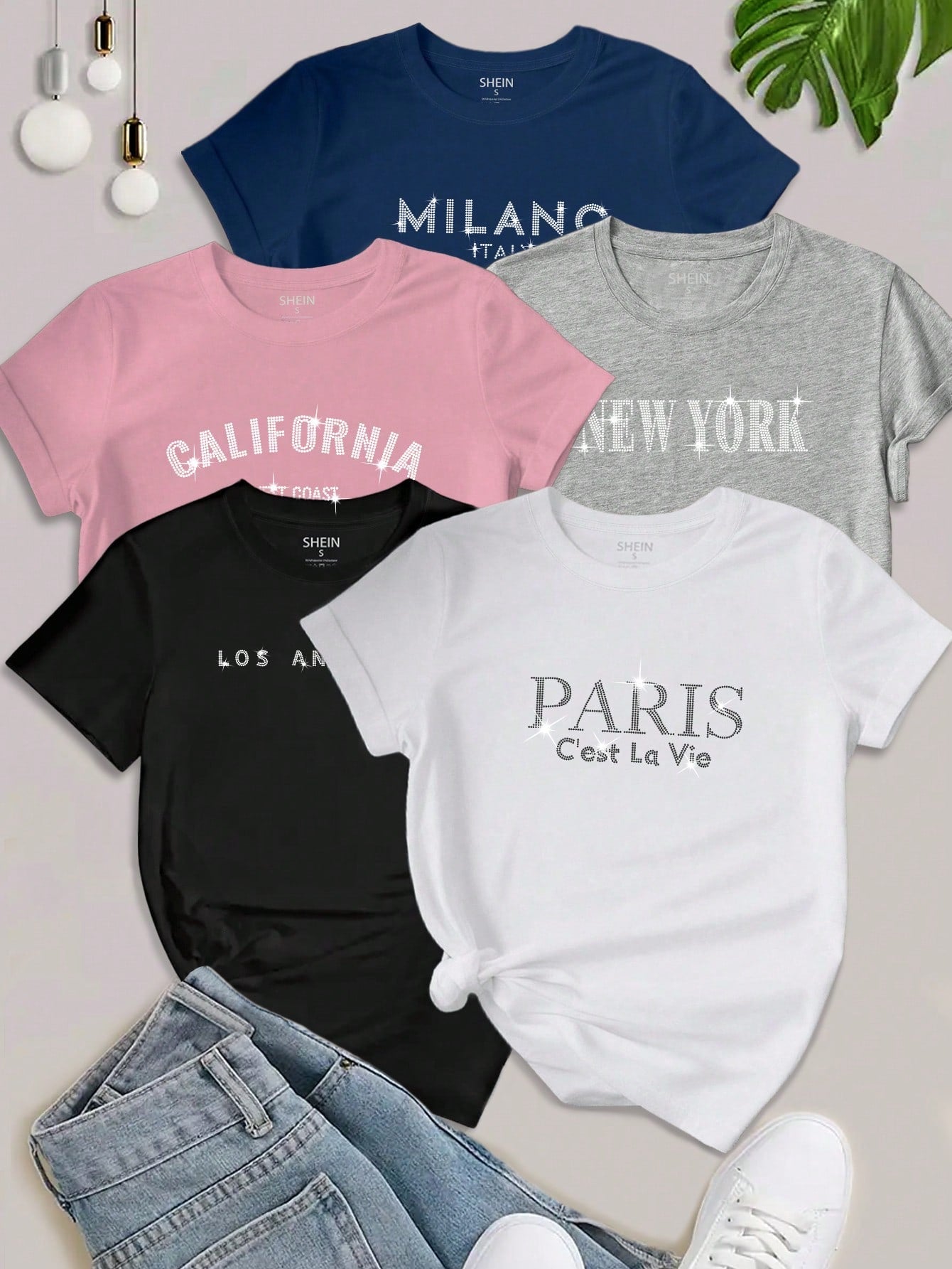 EZwear Women's Letter Printed Short Sleeve Top LOS ANGELES - WestLine Apparel