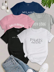 EZwear Women's Letter Printed Short Sleeve Top LOS ANGELES - WestLine Apparel