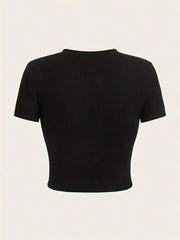 EZwear Women's Summer Solid Color Round Neck Slim Short Sleeve T-Shirt - WestLine Apparel