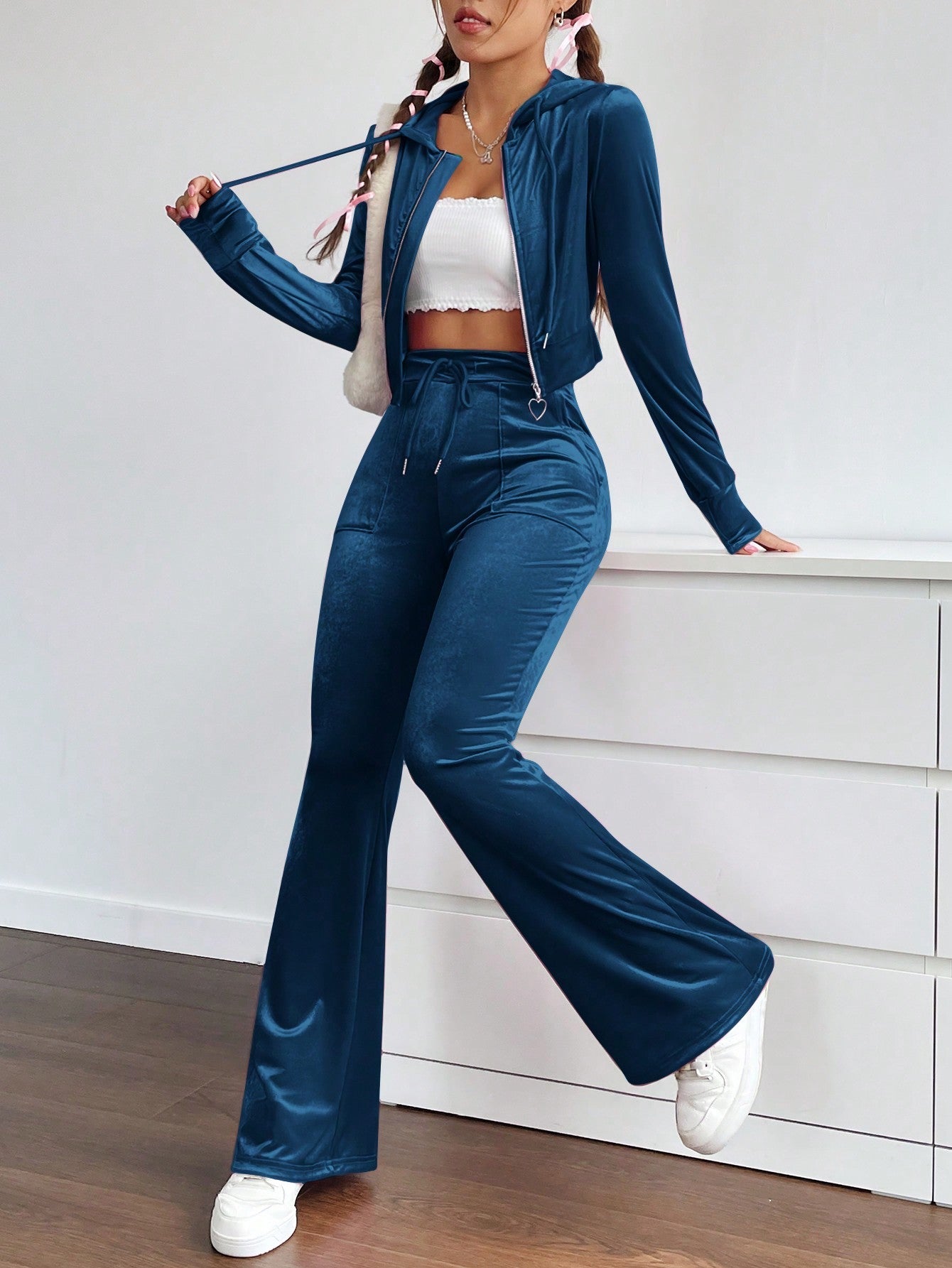 EZwear Women's Velvet Drawstring Two Piece Set - WestLine Apparel