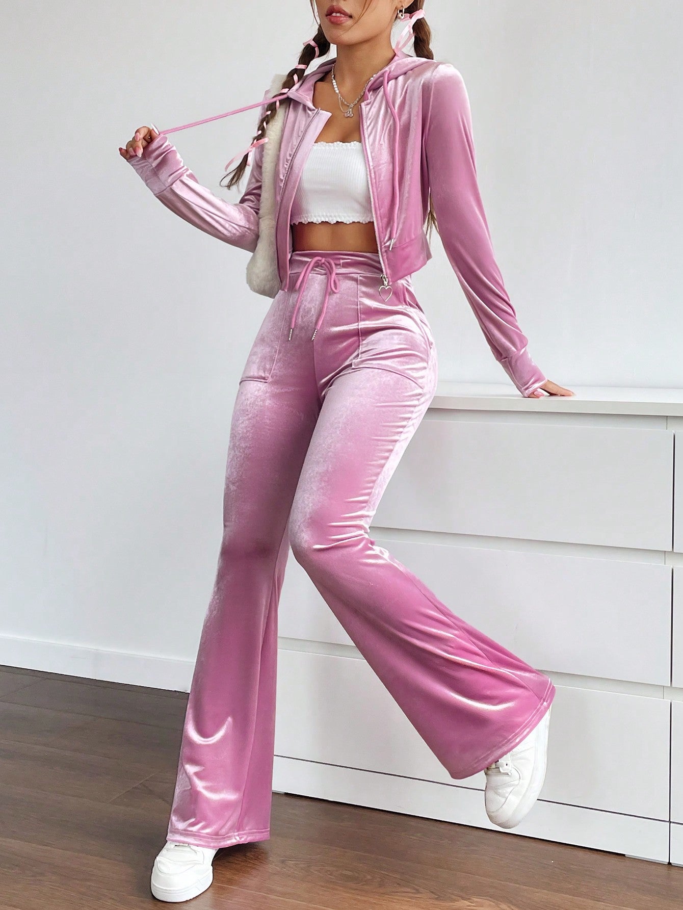 EZwear Women's Velvet Drawstring Two Piece Set - WestLine Apparel