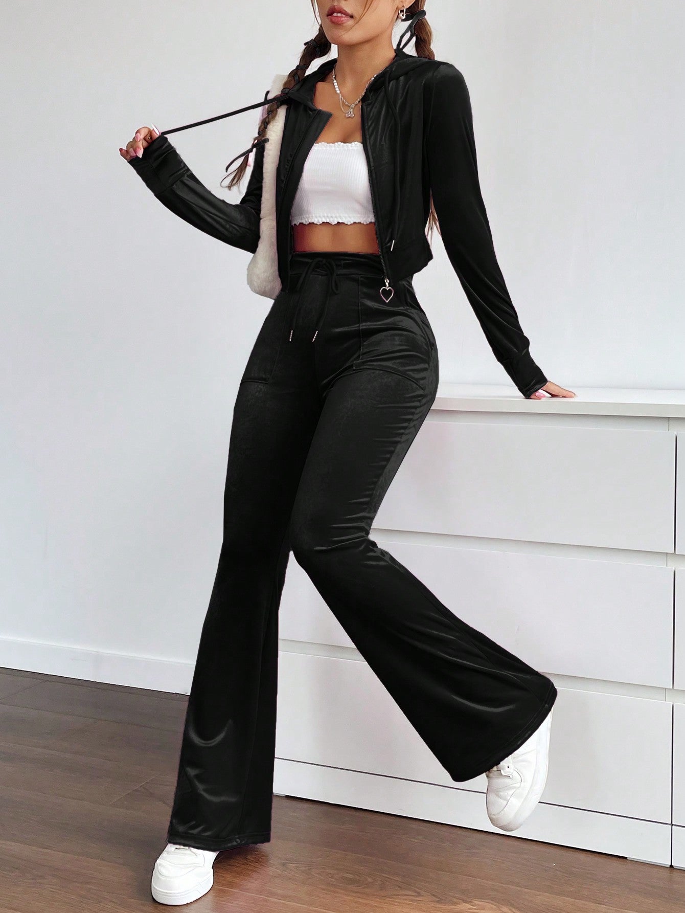 EZwear Women's Velvet Drawstring Two Piece Set - WestLine Apparel