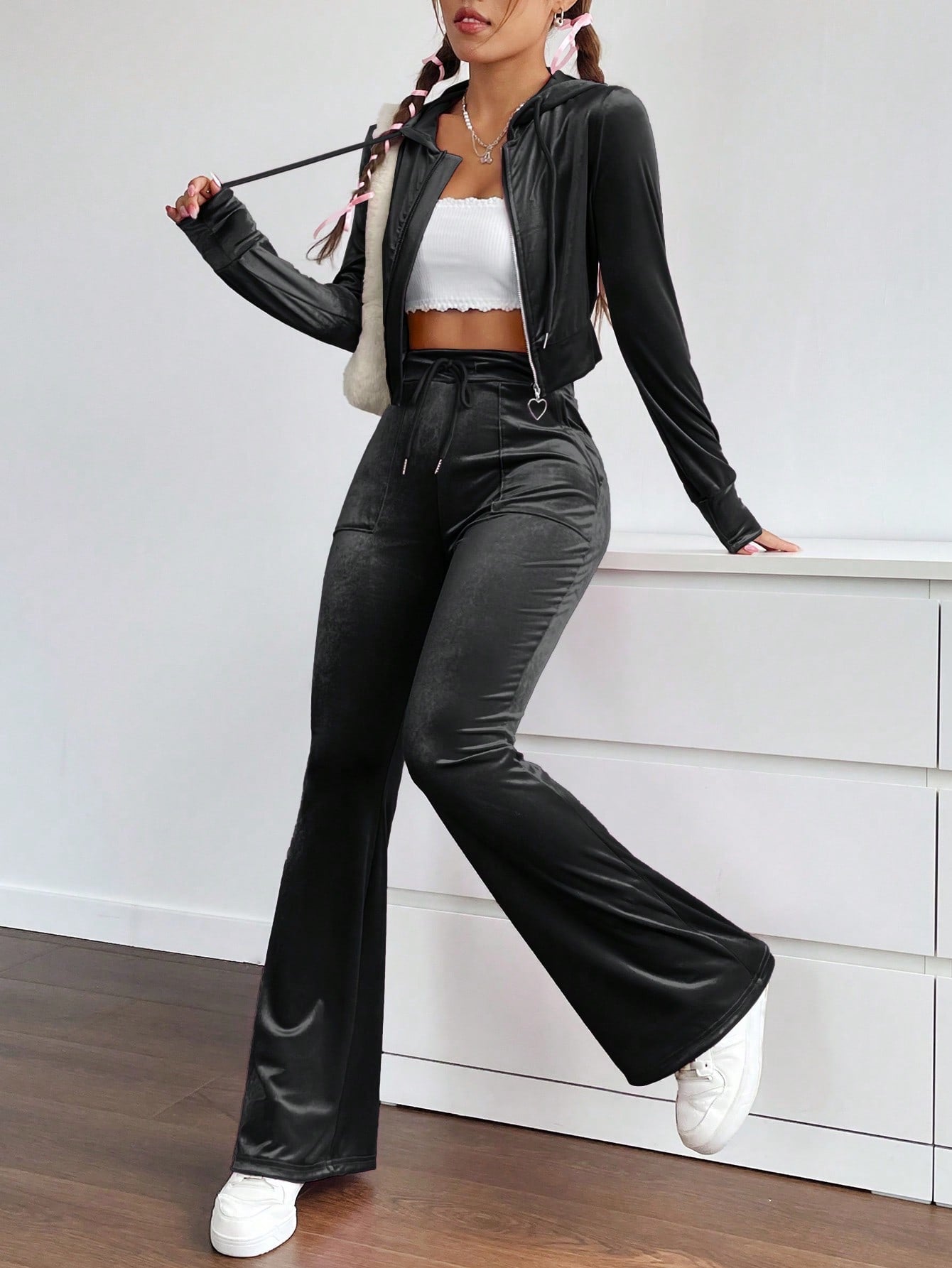 EZwear Women's Velvet Drawstring Two Piece Set - WestLine Apparel