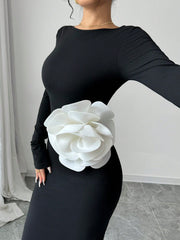 Elenzya 1pc Black Fitted Waist 3D Floral Print Backless Slim Mermaid Maxi Dress - WestLine Apparel