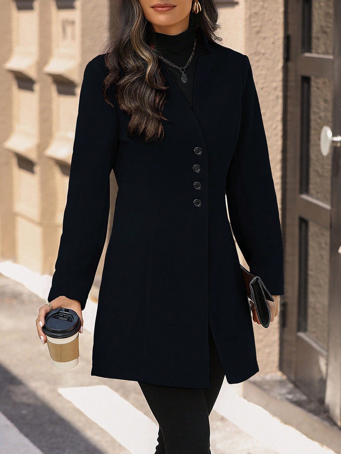 Essnce Solid Color Single Breasted Casual Woolen Jacket - WestLine Apparel