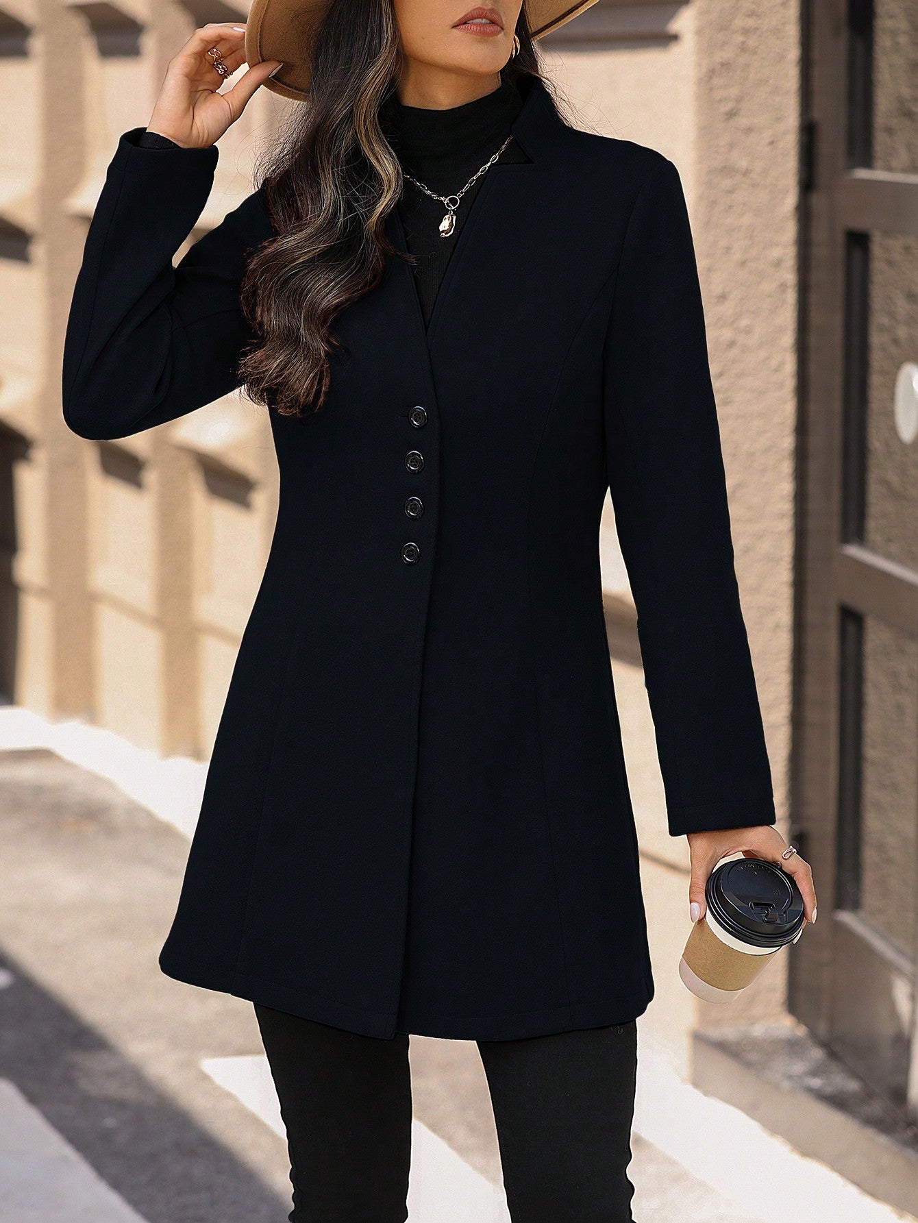 Essnce Solid Color Single Breasted Casual Woolen Jacket - WestLine Apparel