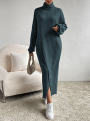 Essnce Turtleneck Drop Shoulder Split Hem Dress - WestLine Apparel