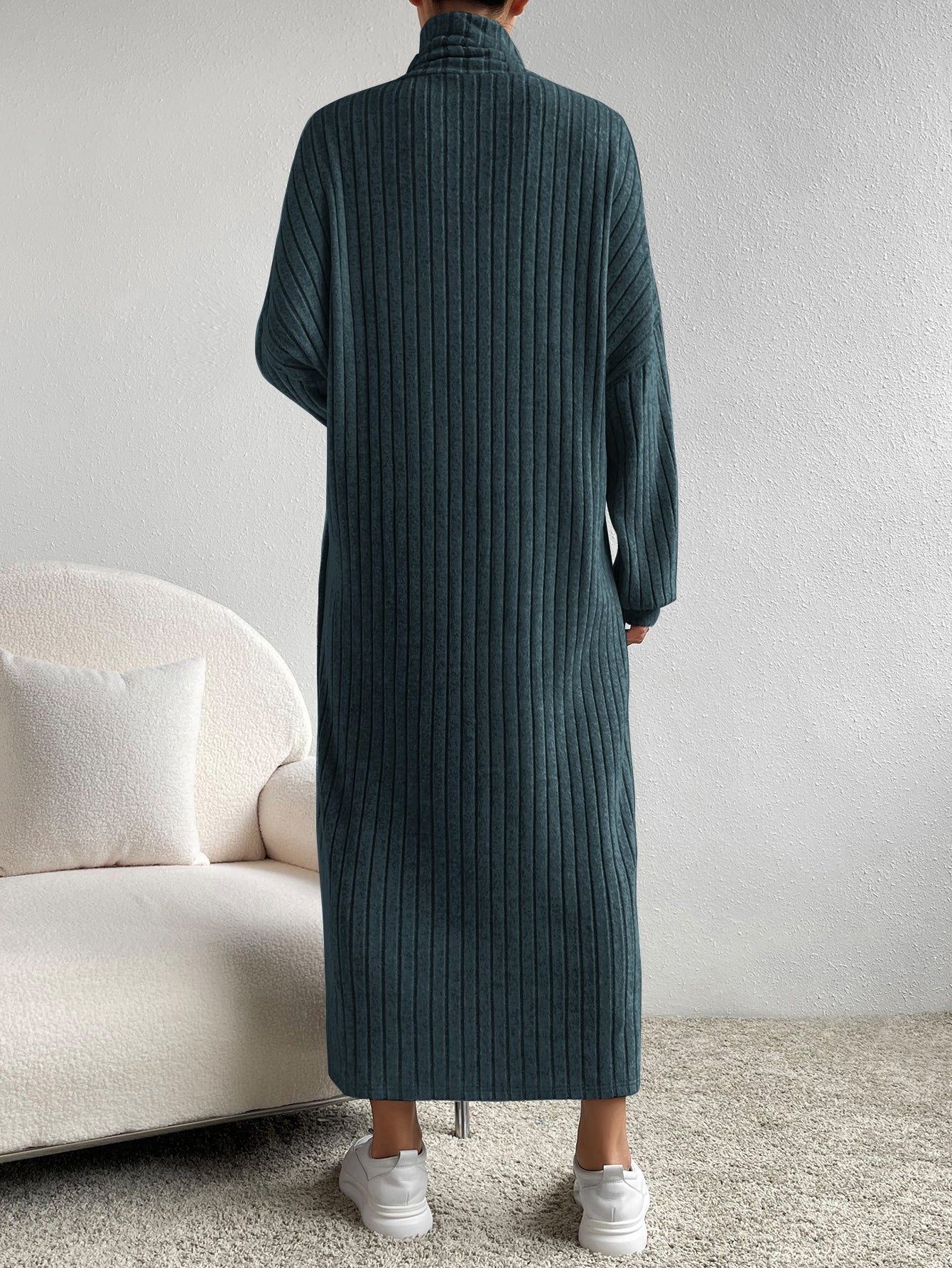 Essnce Turtleneck Drop Shoulder Split Hem Dress - WestLine Apparel