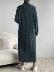 Essnce Turtleneck Drop Shoulder Split Hem Dress - WestLine Apparel