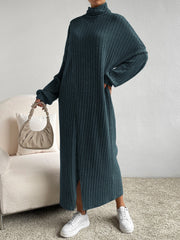 Essnce Turtleneck Drop Shoulder Split Hem Dress - WestLine Apparel