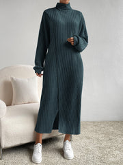 Essnce Turtleneck Drop Shoulder Split Hem Dress - WestLine Apparel