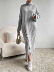 Essnce Turtleneck Drop Shoulder Split Hem Dress - WestLine Apparel