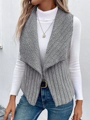 Essnce Waterfall Collar Open Front Flannel Vest Coat - WestLine Apparel