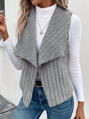 Essnce Waterfall Collar Open Front Flannel Vest Coat - WestLine Apparel