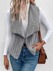 Essnce Waterfall Collar Open Front Flannel Vest Coat - WestLine Apparel