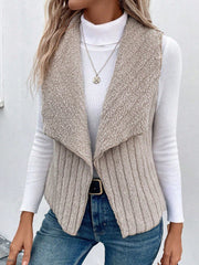 Essnce Waterfall Collar Open Front Flannel Vest Coat - WestLine Apparel