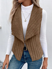 Essnce Waterfall Collar Open Front Flannel Vest Coat - WestLine Apparel