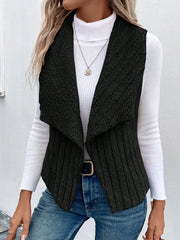 Essnce Waterfall Collar Open Front Flannel Vest Coat - WestLine Apparel