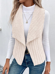 Essnce Waterfall Collar Open Front Flannel Vest Coat - WestLine Apparel