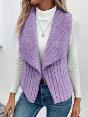 Essnce Waterfall Collar Open Front Flannel Vest Coat - WestLine Apparel