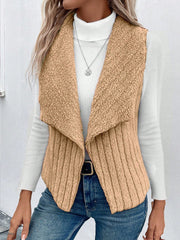 Essnce Waterfall Collar Open Front Flannel Vest Coat - WestLine Apparel