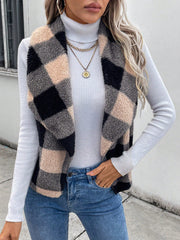 Essnce Waterfall Collar Open Front Flannel Vest Coat - WestLine Apparel