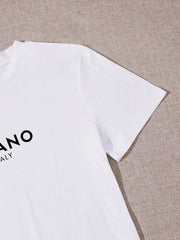 Essnce Women's Letter Print Round Neck Short Sleeve T-Shirt - WestLine Apparel