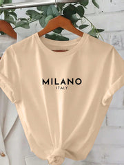 Essnce Women's Letter Print Round Neck Short Sleeve T-Shirt - WestLine Apparel